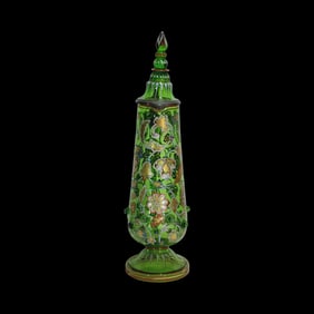 German Glass Beer Stein, Tall Enameled Master Stein