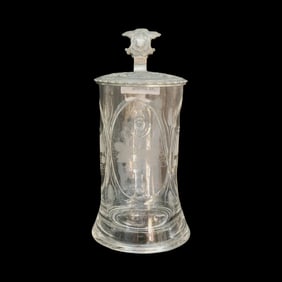 German Glass Beer stein, Flared Glass Stein with Vines