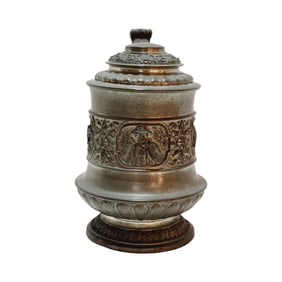 Pewter Stein, German Beer Stein, Hunter with Dog & Fox