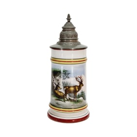 Porcelain Stein, German Beer Stein, Stags Resting