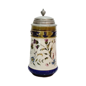 Rorstrand Porcelain Stein, Swedish Beer Stein, Floral Design with Cavalier