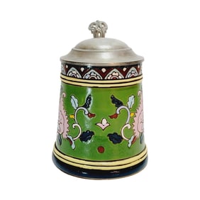 Majolica Stein, German Beer Stein, Floral Pattern with Gremlins