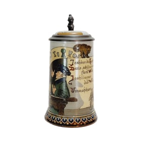 Mettlach Stein #2090, German Beer Stein, Woman and the Tavern