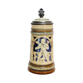 Mettlach Stein #2131, German Beer Stein, Old German Figures in Taverns
