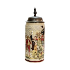 Mettlach Stein #1526/702, German Beer Stein, Procession to the Tavern