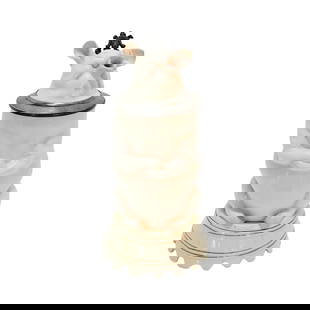 Schierholz & Sohn Character Stein, German Beer Stein, The Singing Pig: 1/2 Liter porcelain hand painted with figural lid and music box base, circa late 1890's