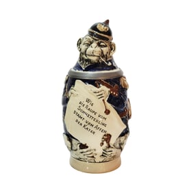 J.W. Remy Character Stein #769, German Beer Stein, Military Monkey