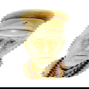 Schierholz & Sohn Character Stein #60, German Beer Stein, Moltke the Elder: 1/2 Liter porcelain hand painted with figural lid, circa 1890's