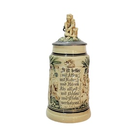 German Pottery Stein, German Beer Stein, Monkeys with a Saying