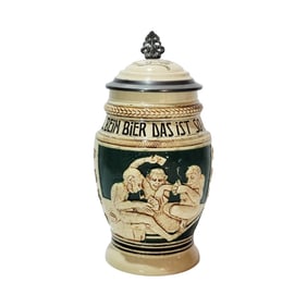 German Pottery stein, German Beer Stein Monkey Playing Cards