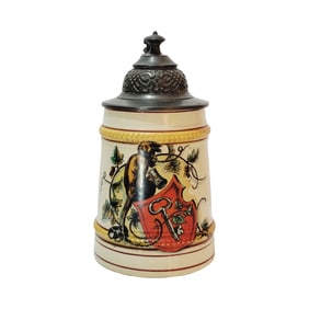 German Pottery Stein, German Beer Stein, Monkey on Key Crest