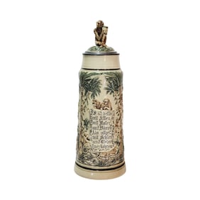 German Pottery Stein, German Beer Stein, Monkeys with a Saying