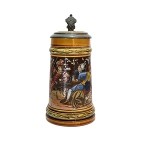 Mettlach Stein #1527, German Beer Stein, Germans Drinking