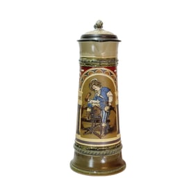 Mettlach Stein #2430, German Beer Stein, Old German Drinker with Saying