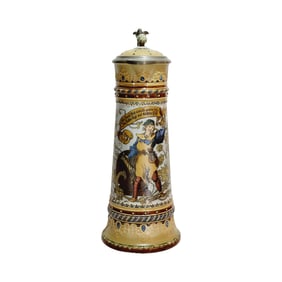 Mettlach #1940, German Beer Stein, Cooper with Steins and Saying