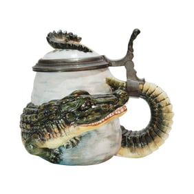 Ernst Bohne Sohne Character Stein #3040, German Beer Stein, Wrap around Alligator