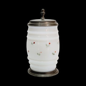 Milk Glass Stein, German Beer Stein, Floral Stein