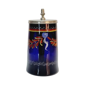 Cobalt Glass Stein, German Beer Stein, Floral Design Stein