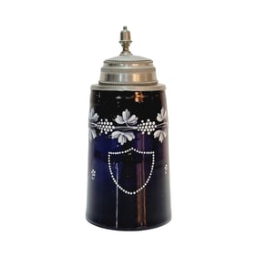 Cobalt Glass Stein, German Beer Stein, Presentation Stein with Vines