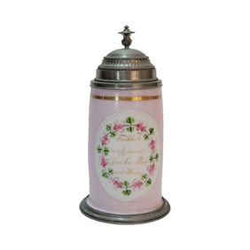 Milk Glass Stein, German Beer Stein, Pink Presentation Stein