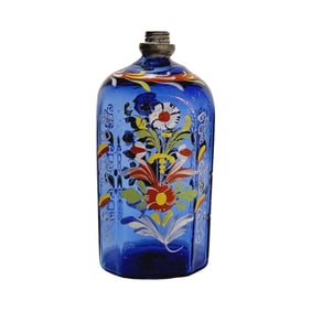 Bohemian Liquor Bottle, German Liquor Bottle, Cobalt Floral Liquor Bottle