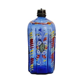 Bohemian Liquor Bottle, German Liquor Bottle, Cobalt Floral Liquor Bottle