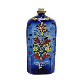 Bohemian Liquor Bottle, German Liquor Bottle, Cobalt Floral Liquor Bottle