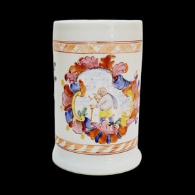 Milk Glass Mug, German Beer Mug, Floral Design Mug with Floral Design and Vagabond