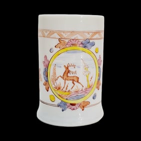 Milk Glass Mug, German Beer Mug, Floral Design Mug with Stag
