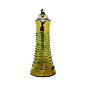 Glass Stein, German Glass Stein, Avocado Green Stein with Blue Ribbing