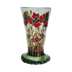Friedrich van Hauten Vase, German Glass Vase, Green Floral Design Vase