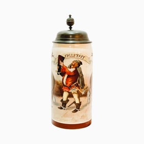 Mettlach Stein #1526/953, German Beer Stein, Falstaff with Saying