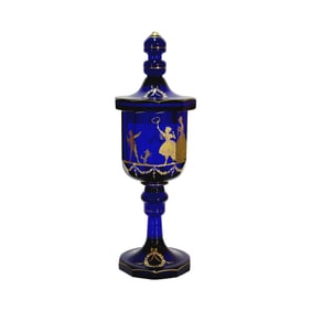 Glass Pokal Stein, German Pokal Stein, Cobalt Pokal with Gold Gilding