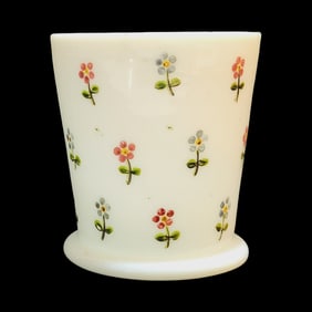 Bohemian Milk glass, German Glass, Small Floral Design Glass