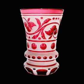 Bohemian Glass Beaker, German Glass Beaker, Mosaic Design Beaker