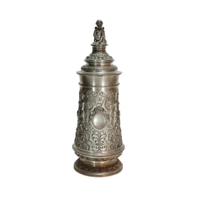 Pewter Stein, German Pewter Stein, Presentation Stein with Winged Maidens