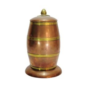 Copper & Brass Stein, German Copper Beer Stein, Barrel Shaped Beer Stein