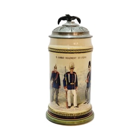 Mettlach Stein #2140/743, German Regimental Beer Stein, 2nd Guard Regiment Garrisoned in Berlin