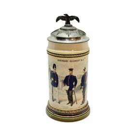 Mettlach Stein #2140/786, German Regimental Beer Stein, Railroad Telegraph Regiment No. 1 Garrisoned