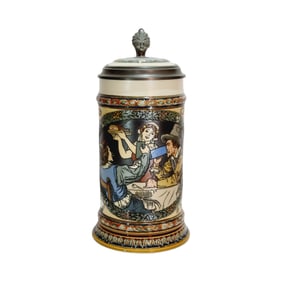 Mettlach Stein #2716, German Beer Stein, Drinkers with Saying
