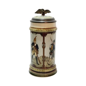 Mettlach Stein #1934, German Beer Stein, Military Uniforms, 1689-1889