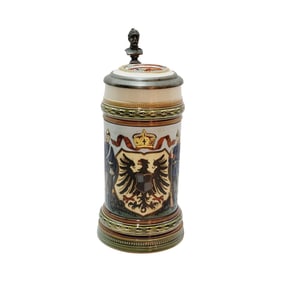 Mettlach Stein #1732, German Beer Stein, Soldiers with Imperial Eagle