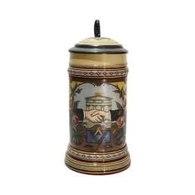 Mettlach Stein #1819, German Beer Stein, Masonic Symbols