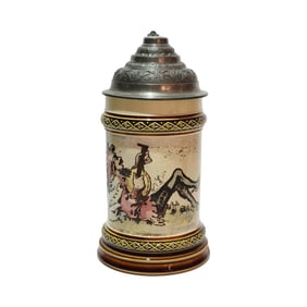 Mettlach Stein #2177/960, German Beer Stein, Sleeping Jester with Guitar