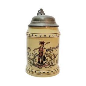 Mettlach Stein #1908/967, German Beer Stein, Gardener in Vines