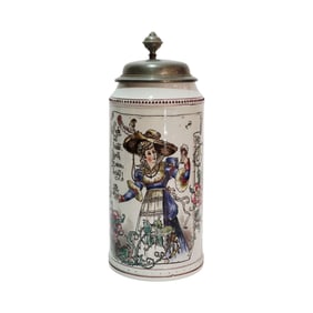 Mettlach Stein #1925/635, German Beer Stein, Woman in Floral Setting