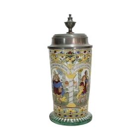 Glass Stein, German Beer Stein, 4 Panel Stein