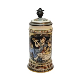 Mettlach Stein #2716, German Beer Stein, Drinkers with Saying