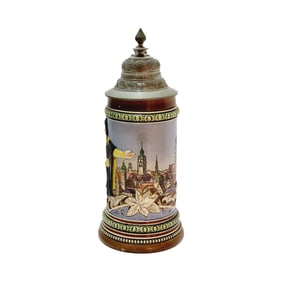 Hauber & Reuther Stein #527, German Beer Stein, Munich Child and Skyline