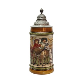 Hauber & Reuther Stein #432, German Beer Stein, Barmaid Serving Mounted Landsknechte